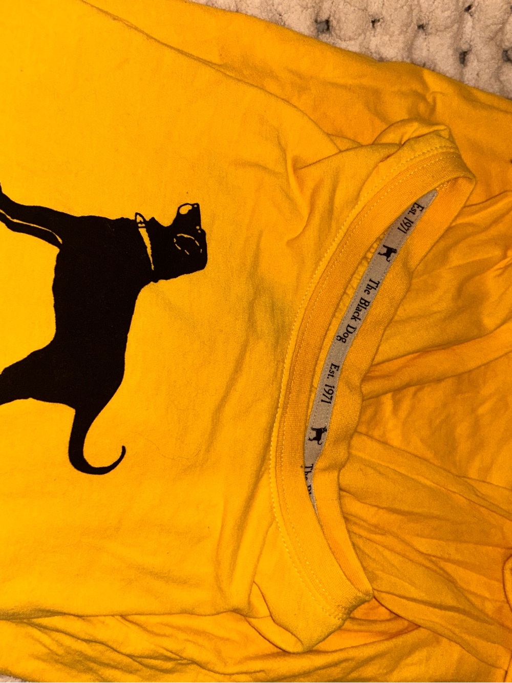 The Black Dog Yellow Tee with Black Cat Silhouette